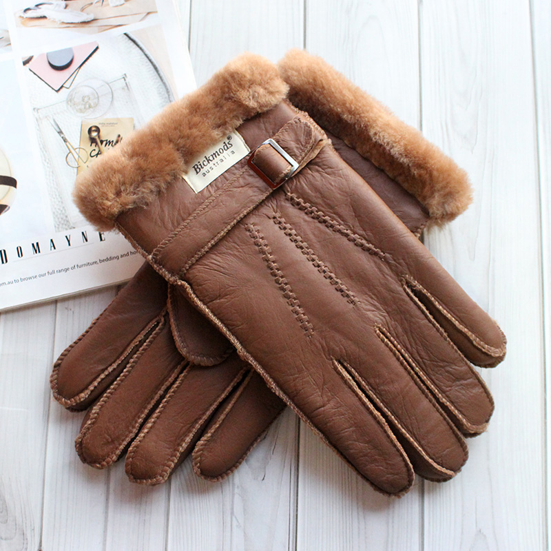 Leather Work Winter Gloves - หนังแกะถุงมือขนสัตว์ผู้ชายหนาฤดูหนาว WARM ขนาดใหญ่กลางแจ้ง Windproof เย็นมือเย็บเย็บหนังถุงมือ