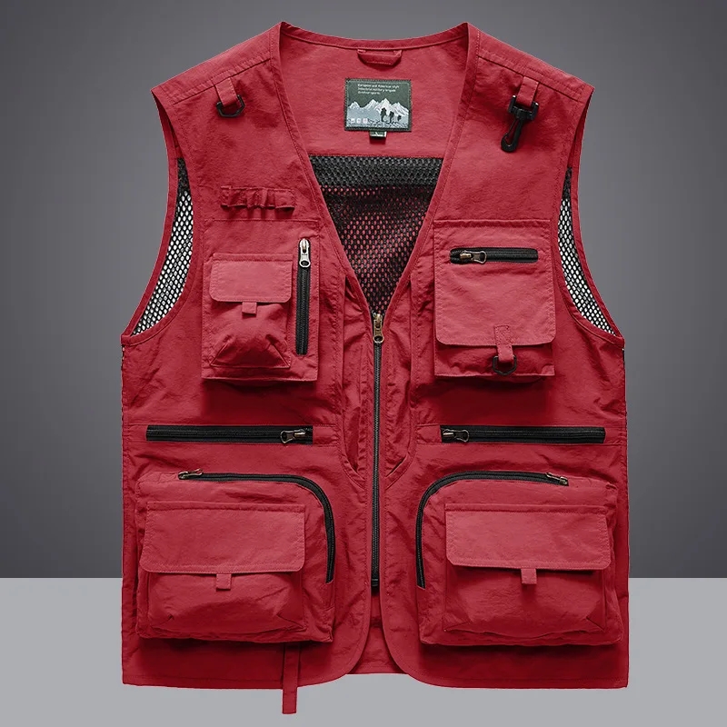 Leather Work Vest - Multipocket Quick แห้งตาข่ายตกปลาเสื้อกั๊กผู้ชายเสื้อกั๊กยุทธวิธีกลางแจ้งเดินป่าการล่าสัตว์ Casual Fisherman เสื้อกั๊ก