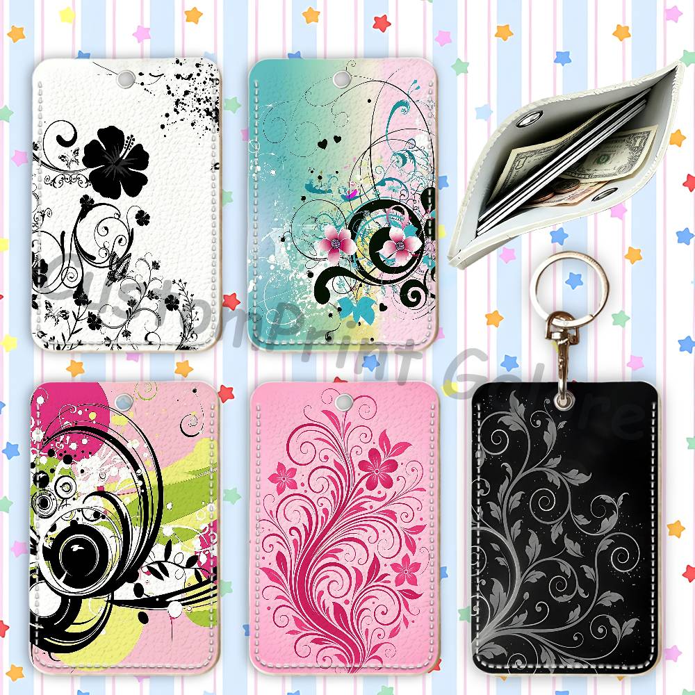 Leather Work Is - Vectorflourish Floral Metro Frutiger ที่ใส่บัตรหนัง PU