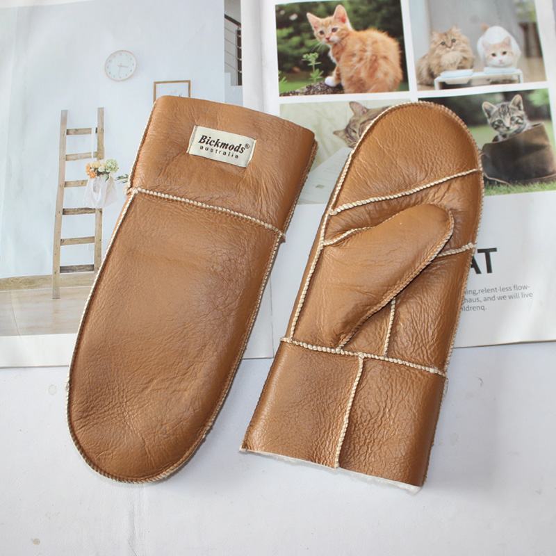 Leather Work Winter Gloves - ถุงมือหนังผู้หญิงแบบใหม่ ขนแกะเย็บติดกัน หนา อุ่น บุขนสัตว์ ป้องกันความหนาวเย็น
