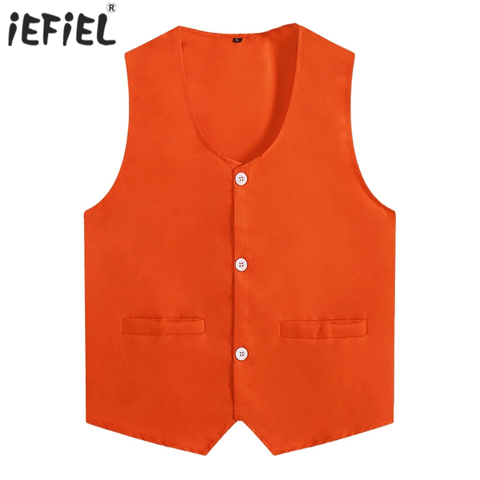 Leather Work Vest - เสื้อกั๊กกิจกรรมอาสาสมัครสำหรับทั้งผู้ชายผู้หญิงและผู้ใหญ่บริกรบาร์เทนเดอร์ยูนิฟอร์มเสื้อกั๊กแขนกุดคอวีสีทึบ
