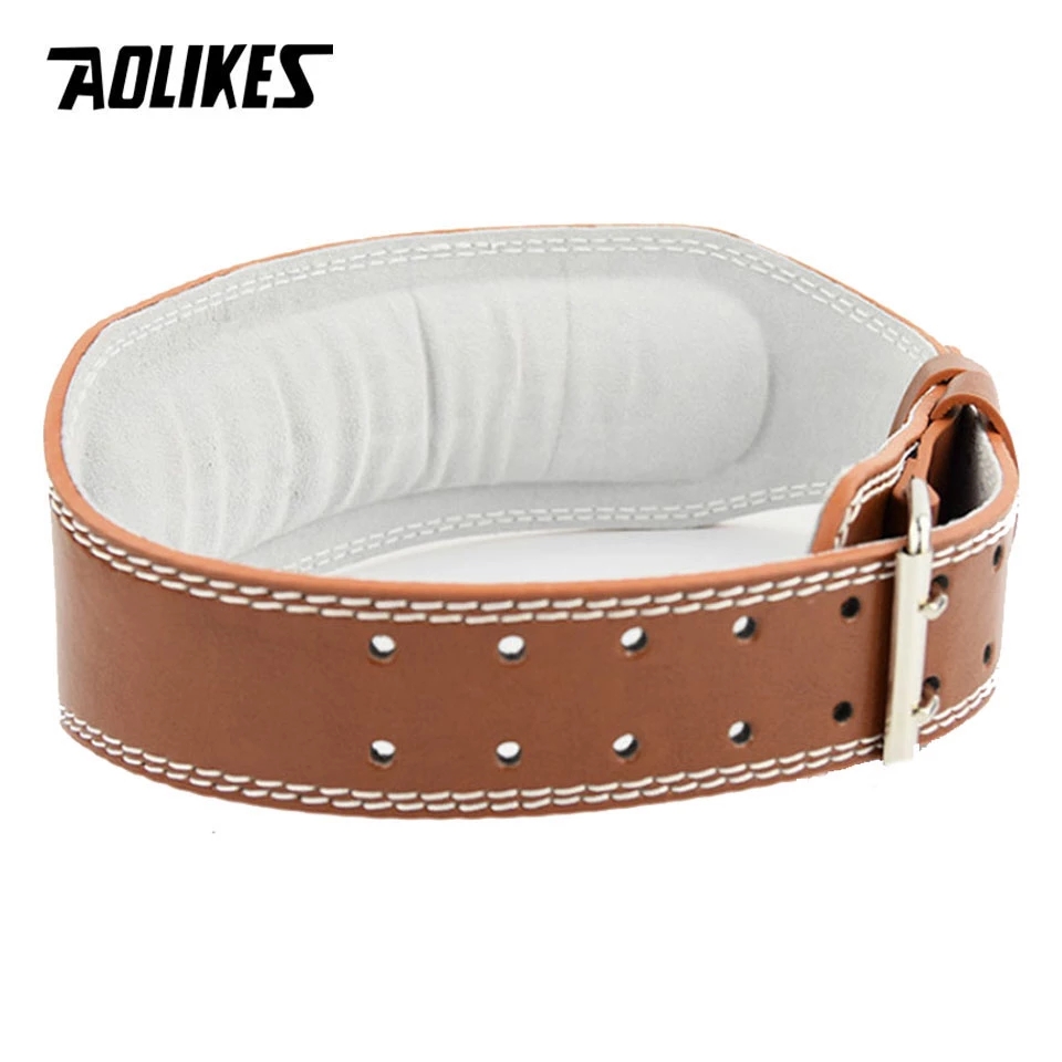 Leather Workout Belt - AOLIKES ใหม่กว้างเข็มขัดยกน้ําหนักเพาะกายฟิตเนสเข็มขัด Barbell Powerlifting การฝึกอบรมเอว Protector
