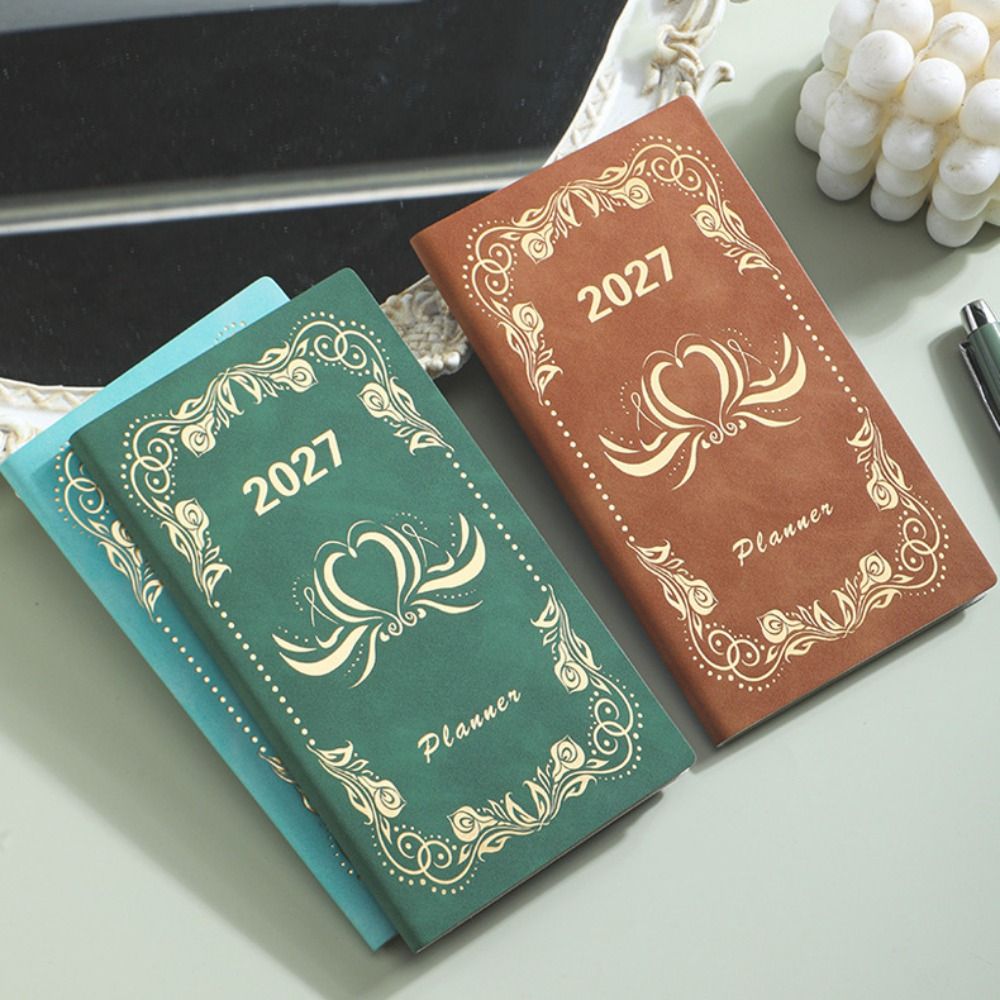 Leatherwork Plans - สมุดวางแผนตารางเวลาภาษาอังกฤษ 2027 สมุดบันทึก A6 ปกหนัง สมุดวางแผนงาน
