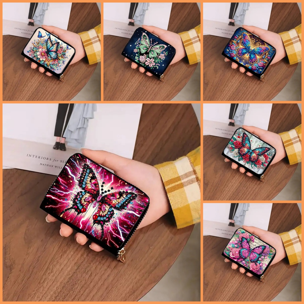Leatherwork Patterns - ชุดภาพวาดเพชร DIY 1 ชุด ลายผีเสื้อ พร้อมกล่องใส่บัตร
