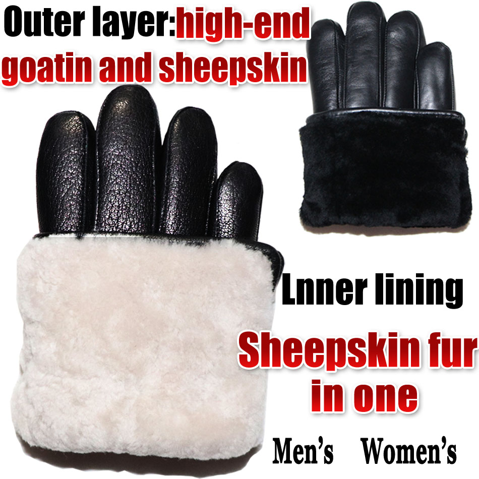 Leather Work Winter Gloves - รูปแบบหนังกวางชายถุงมือหนังแกะ-ขนสัตว์ในหนึ่งเดียวถุงมือหญิงหนังแพะแกะขนสัตว์ถุงมือขนสัตว์ฤดูหนาวหนาอบอุ่น