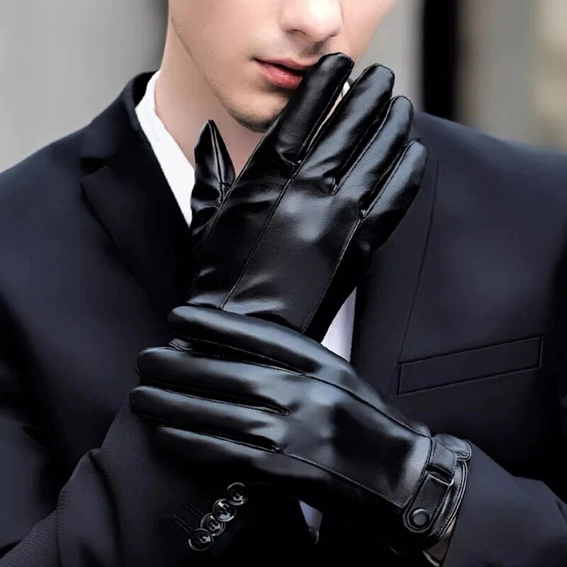 Leather Work Winter Gloves - ถุงมือขี่จักรยานแบบหนาสำหรับผู้ชาย, ถุงมือให้ความอบอุ่นสำหรับขี่มอเตอร์ไซค์ฤดูหนาวกันน้ำและเย็นสำหรับกลางแจ้ง