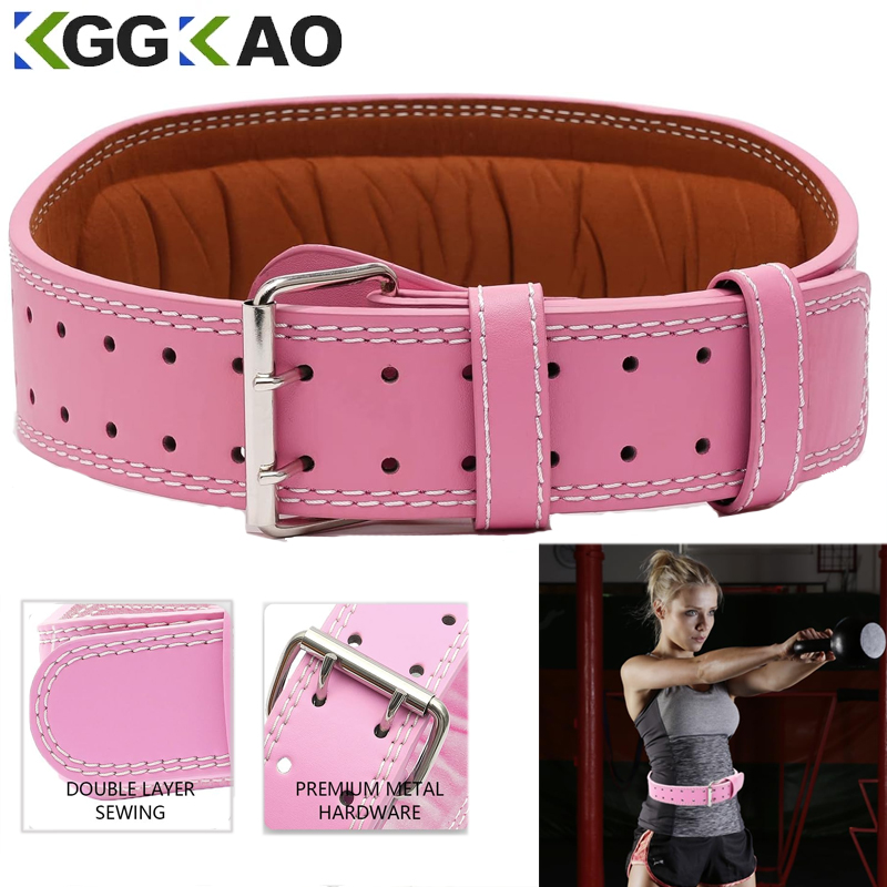Leather Workout Belt - เข็มขัดยกน้ำหนักออกกำลังกายทำจากหนังสำหรับผู้หญิง & ผู้ชายพร้อมแผ่นรองเอวสำหรับออกกำลังกายยกน้ำหนักไฟฟ้าและการออกกำลังกาย