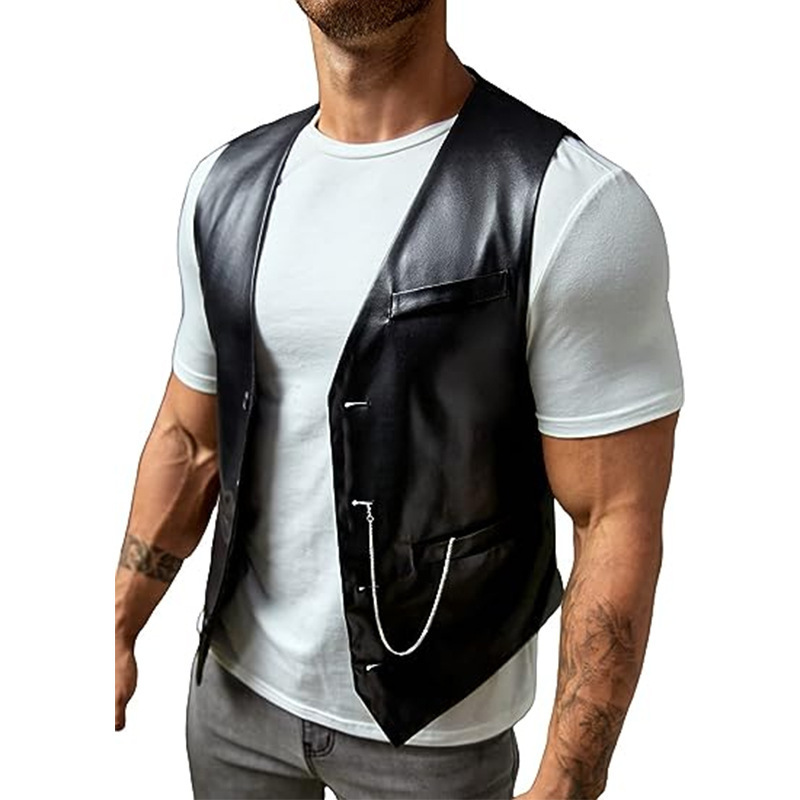 เสื้อกั๊กหนัง PU ทรงเข้ารูปสำห - Leather Work Vest บทวิจารณ์และราคา