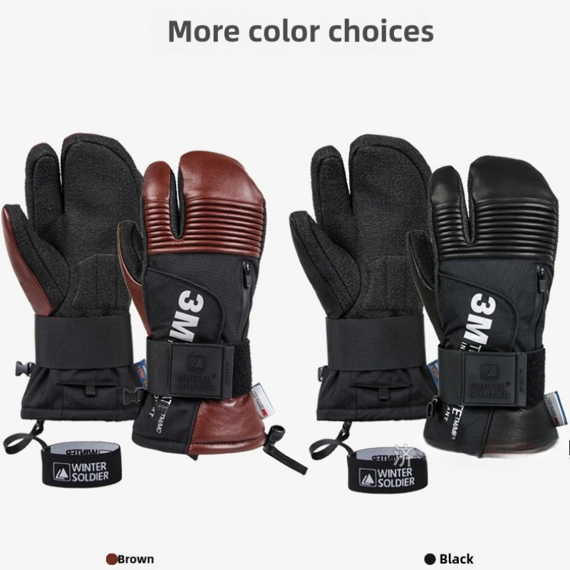 ถุงมือสกีสโนว์บอร์ดกันน้ำสำหรั - Leather Work Winter Gloves บทวิจารณ์และราคา